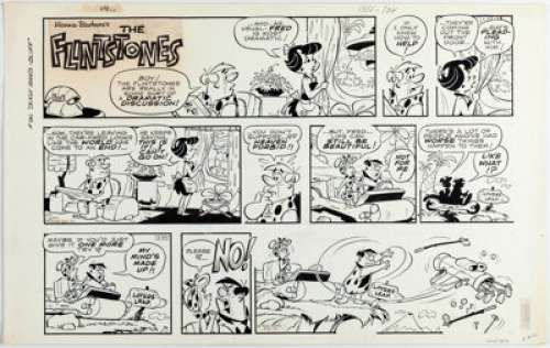 Hazelton, Gene | Gene Hazelton The Flintstones Sunday Comic Strip Original Art dated 2-25-73 (H-B Productions/McNaught Syndicate, ... | Heritage