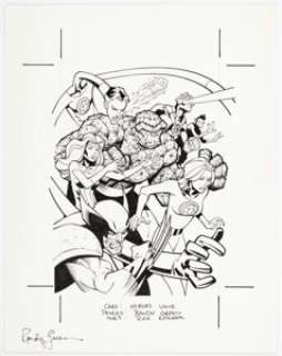 Randy Green and Rick Ketcham "Heroes Unite" Fantastic Four / X-Men Trading Card Illustration Original Art (c. 2000s). | Heritage