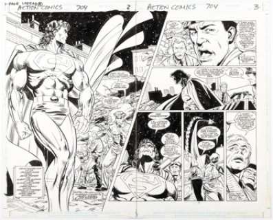 Jackson "Butch" Guice and Denis Rodier Action Comics #704 Double Page Spread 2-3 Original Art (DC, 1994).