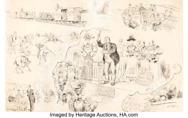 Frederick Burr Opper Puck Magazine Illustration Original Art (Keppler & Schwarzmann, undated). | Heritage