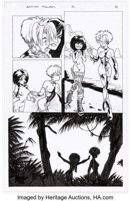 Jason Pearson and Karl Story Men‘s Adventure Comix #2 Action Figures Story Page 4 Original Art (Penthouse, 1995).