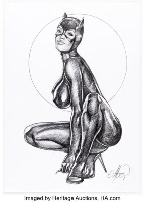 Claudio Aboy - Catwoman Pin-Up Illustration Original Art (undated). | Heritage