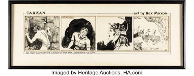 Rex Maxon Tarzan Daily Comic Strip Original Art dated 4-23-34 (United Feature Syndicate, 1934).
