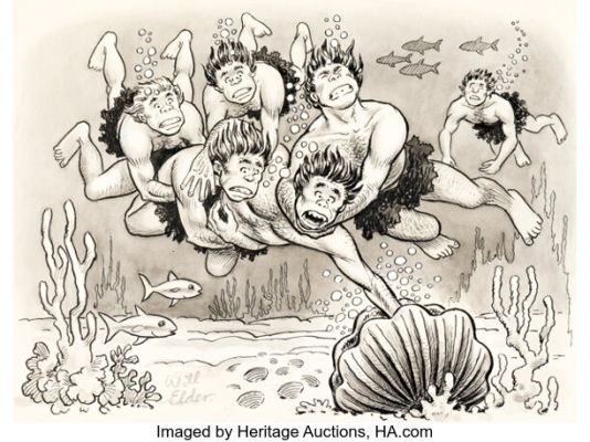 Bill (Will) Pageant "Underwater Cavemen" Illustration Original Art (Hillman Periodicals, 1960). | Heritage
