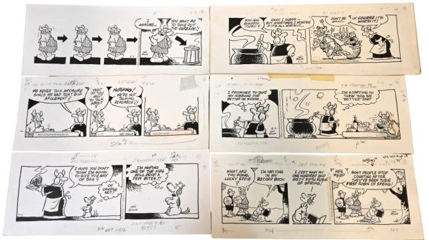 10 Chris Browne and Dick Hodgins Jr, Hagar the Horrible Daily Comic Strip Original Art, Ink on paper, ten original… | misc / divers