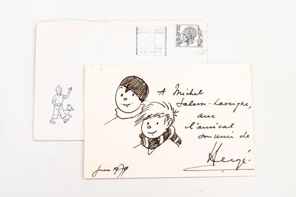 Herge (Georges Remi, 1907-1983) | Lot 29 : Rare petit dessin-dédicace signé et daté représentant Quick et… | misc / divers