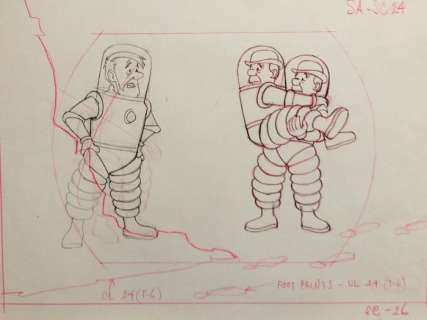 Tintin - Croquis préparatoire pour film d animation - Haddock/Dupondt - On a marché sur la lune - (années 60) | Catawiki