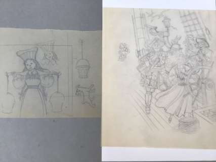 Tintin - Voir et savoir - Projet Non Abouti - le Costume - 2 Dessins Originaux de Chromos - (1955) | Catawiki