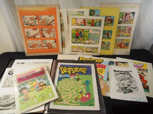 A portfolio containing mostly colour original comic art from titles including ’Playhour’ and ’Jack | Excalibur Auctions