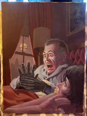 JOHNNY CRAIG ESTATE: 18x24” Oil Painting Man With Robot Hands! EX!