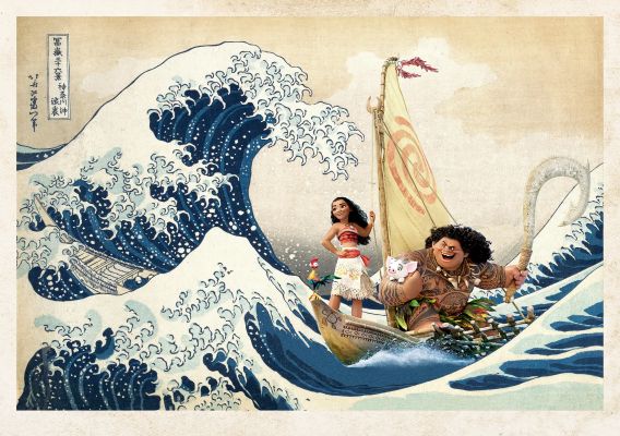 Moana and the Great Wave of Kanagawa 神奈川沖浪裏 | Corner4art
