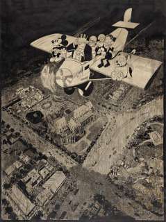 (DISNEY / KING FEATURES) LOUIS BIEDERMANN (1874-1957) Cartoon characters flying over a European city. | Swann Galleries
