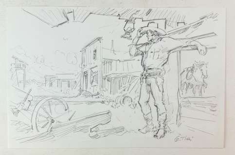 Tex - Giovanni Ticci - Illustr. Preliminare "Vento di Terre Lontane" - Firmata - Loose page | Catawiki