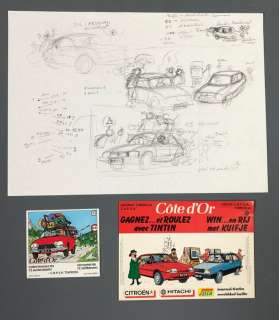 Tintin - Crayonné original des Studios Hergé pour Tombola Côte d’Or - Loose page - (1984) | Catawiki