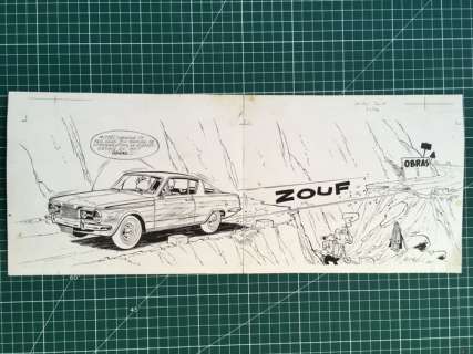 Mittéï - Illustration originale - Le Journal de Tintin - Rubrique Tintin Auto - (1965) | Catawiki