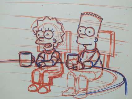 The Simpsons - Original drawing of Bart & Lisa Simpson - Unique - certificated | Catawiki