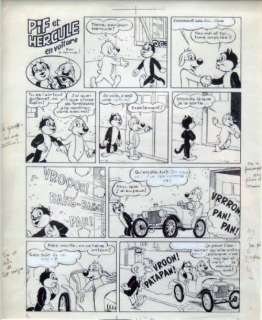 Arnal | Pif et Hercule en voiture. Encre de Chine sur papier pour une planche | Tessier Sarrou