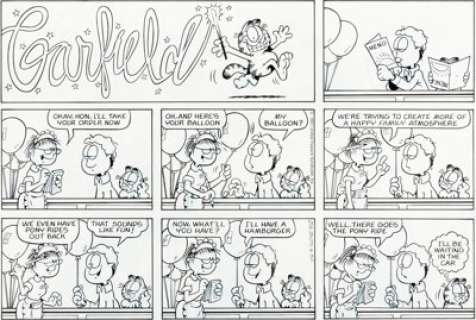 Jim Davis Garfield Sunday Comic Strip Original Art dated 6-30-1991 (United Feature Syndicate, 1991).... | Heritage