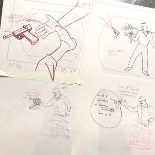 Tintin - 4x Animation Drawings - Gun fight seq. with Colonel Boris - On a marché sur la lune - (années 60) - First edition | Catawiki