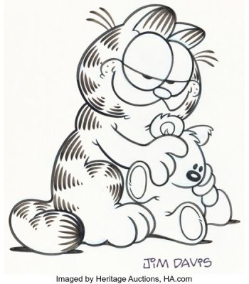 Jim Davis Studio - Garfield with Pooky Illustration Original Art (c. 1980s). | Heritage