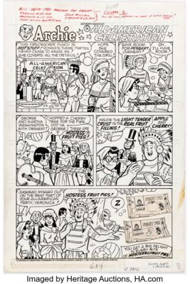 Dan DeCarlo and Jim DeCarlo (attributed) - Archie "All-American Celebration" Complete 1-Page Ad Original Art (Archie, 1981). | Heritage