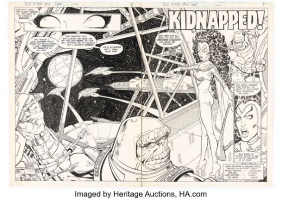 George Pérez and Romeo Tanghal The New Teen Titans #23 Double Splash Pages 2-3 Original Art (DC, 1982). (Total: 2 Original Art) | Heritage