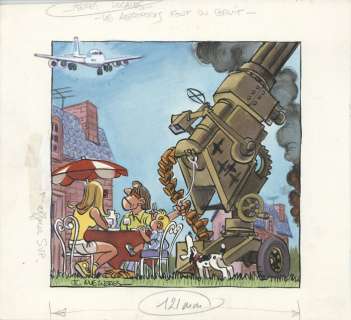 Mézières, Jean-Claude - Dessin original couleur - Les aéroports font du bruit | Catawiki