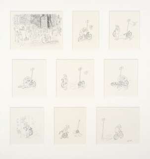 Jean-Jacques Sempé Né En 1932 Vélo Ã€ New York Encre de Chine Sur Papier Pour Un Récit En 9 Dessins Représentant Les Dilemmes... - Lot 52 - Vélo Ã  New York