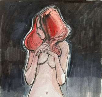 Corboz, Yannick - Dessin original - La belle Rousse sur fond noir | Catawiki