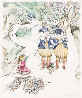 Lot 233 - JANE BRESKIN ZALBEN (1950- ) Alice in Wonderland on mushrooms in Tulgey woods with TweedleDee and TweedleDum.