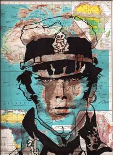 Corto Maltese - Dipinto a mano su cartina antica del 1939 - omaggio a Corto Maltese - Loose page | Catawiki