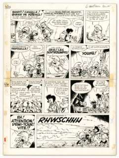 Peyo - JOHAN ET PIRLOUIT Encre de Chine pour la planche 45 de l‘album Le