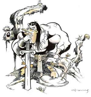 Tony Fernandez, Disney Artist | Donald Duck inspired by Buscema’s CONAN - Original Painting - Tony Fernandez Signed - 50 x 36 cm | Catawiki