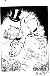 Bas Heymans | Bas Heymans - Originele tekening - Dagobert duck "springend in geldl | Catawiki