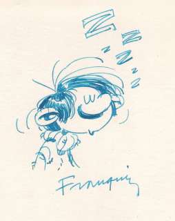 Franquin | Gaston, illustration Ã  l’encre bleue représe… | Millon