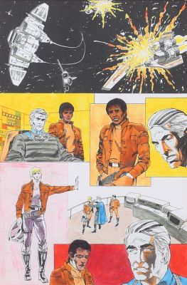 OIDENTIFIERAD KONSTNÄR. Original comic book cover painting, watercolor/mixed media, Battlestar Galactica, 1970s/80s. Art - Paintings | Auctionet