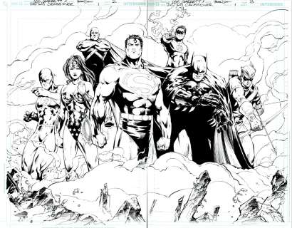 Lee Garbett, Trevor Scott - Dc/Ws Dreamwar #1 P 2-3 Double Spread Splash (Spectacular Entire 8 Member Jla Image!) 2008