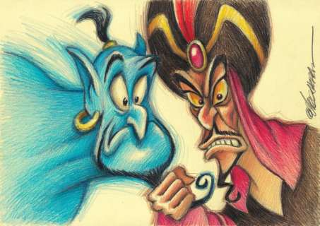 Joan Vizcarra | Aladdin : Genie & Jafar - Original Drawing - Joan Vizcarra Signed | Catawiki