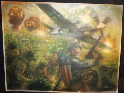 Tony Harris - captain america in wwii vs. Nazis painted art - la - signed