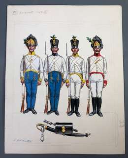 Funcken, Fred & Liliane | Funcken, Fred & Liliane - Dessin original couleur - L’Uniforme & les armes des soldats du 1er Empire T2 - (1969) | Catawiki