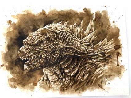 Juapi Coffee Artist | Original Coffee Painting - GODZILLA (2021) | Catawiki