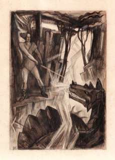 Onbekende Artiest, Gesigneerd Pc | P.C. - Siegfried Saga (Die Niebelungen) - Originele illustratie in Art Deco stijl op papier ( 49 x 33,7 cm.) - Siegfried en de draak - Page volante - (1910/1915) | Catawiki