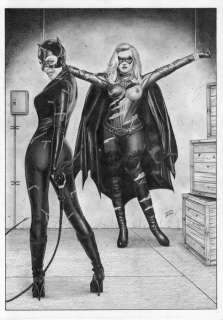Tim Grayson | Original drawing - Catwoman & Batgirl portrayed by Michelle Pfeiffer & Alicia Silverstone | Catawiki
