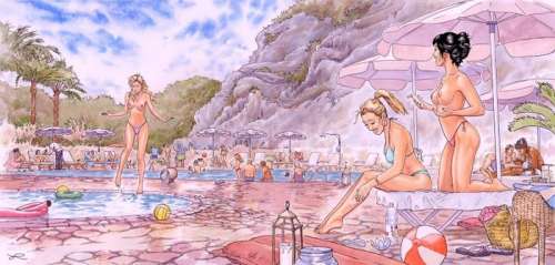 Chabane, Lounis | Chabane, Lounis - Dessin original couleur - La piscine - (2016) | Catawiki