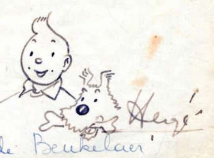 Herg | TINTIN Dédicace réalisée à l’encre sur une enveloppe par Hergé pour | Cornette de St Cyr