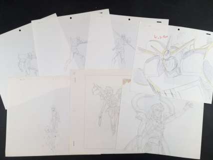 Toei Animation, Go Nagai Staff | Toei Animation, Go Nagai Staff - 7x Layout Originali "Cavalieri dello Zodiaco - Getter Robot G" - Page volante - Exemplaire unique | Catawiki