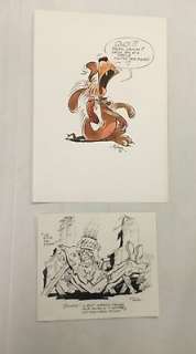 Mazel (Luc Maezelle) / Eddy Ryssack - Mazel & Ryssack - 2x Dessin original - Ensemble de 2 hommages Ã  Raoul Cauvin - Page volante - (1997/2008)