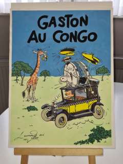 Di Matteo, Leonardo | Di Matteo, Leonardo - Dessin original couleur - Hommage Ã  Franquin et Hergé - Gaston au Congo | Catawiki