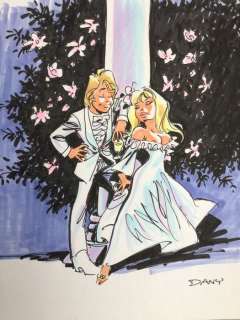 Dany | Dany - Dessin original couleur - Scène romantique avec Olivier Rameau et Colombe | Catawiki
