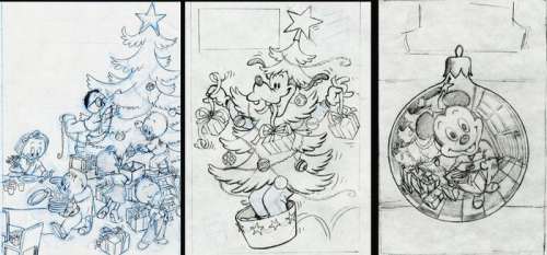 Studio Disney | Mickey Magazine - Trois dessins préparatoires pour Noël chez Mickey et ses amis - Page volante - EO - (1980) | Catawiki